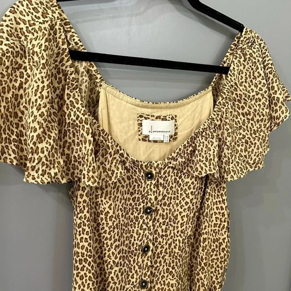 Anthropologie Cheetah Print Dress Button Front Midi Dress Size 8 - Picture 5 of 9